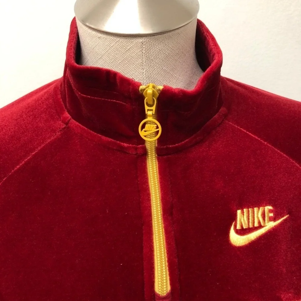 Nike Pullover Womens‎ Small Red Gold Velour Quarter Zip Retro Sporty Streetwear